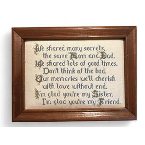 Embroidered‎ Stitched Poem Friendship Sister In A Frame Gift Love Family
